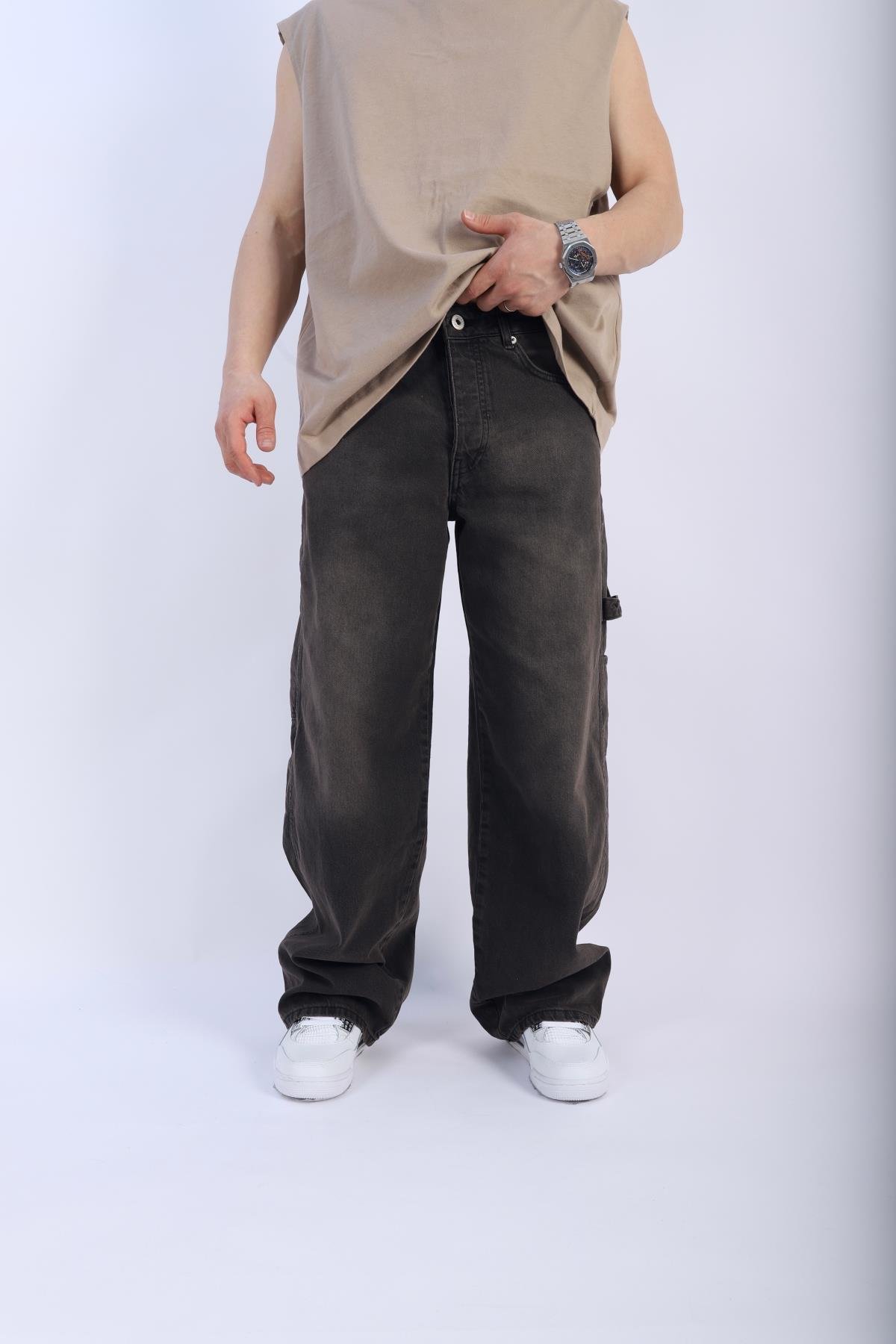 Acid Wash Kahve Baggy Jean Pantolon P909