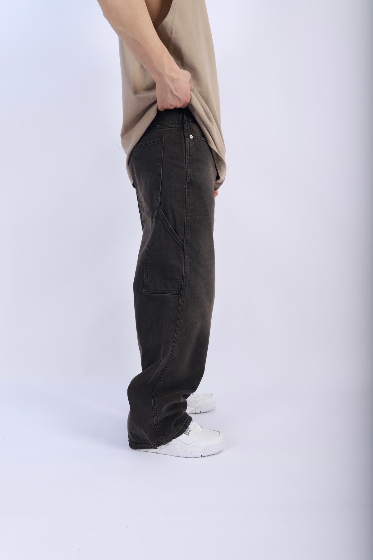 Acid Wash Kahve Baggy Jean Pantolon P909