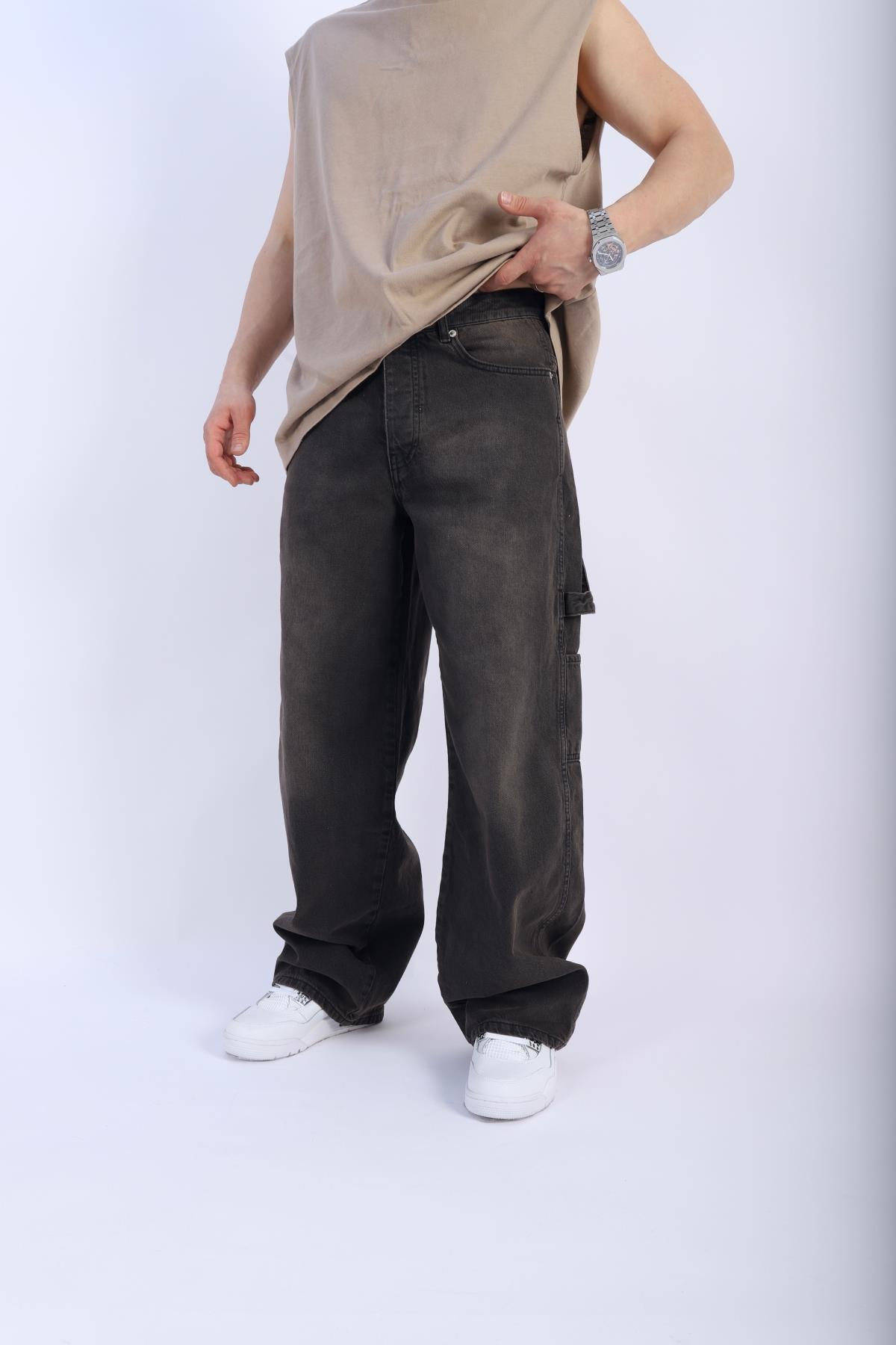 Acid Wash Kahve Baggy Jean Pantolon P909
