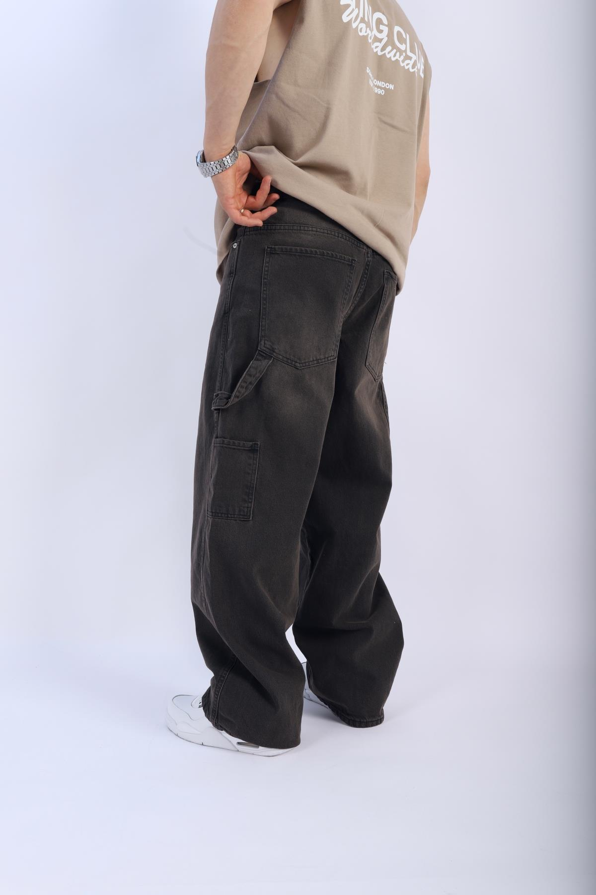 Acid Wash Kahve Baggy Jean Pantolon P909