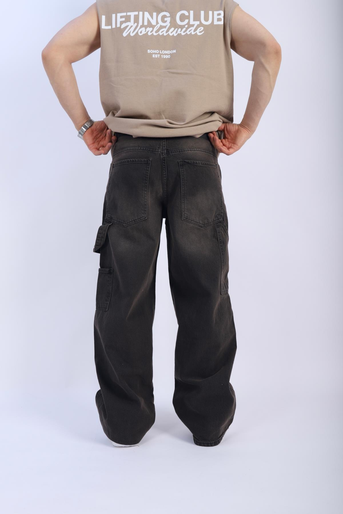 Acid Wash Kahve Baggy Jean Pantolon P909