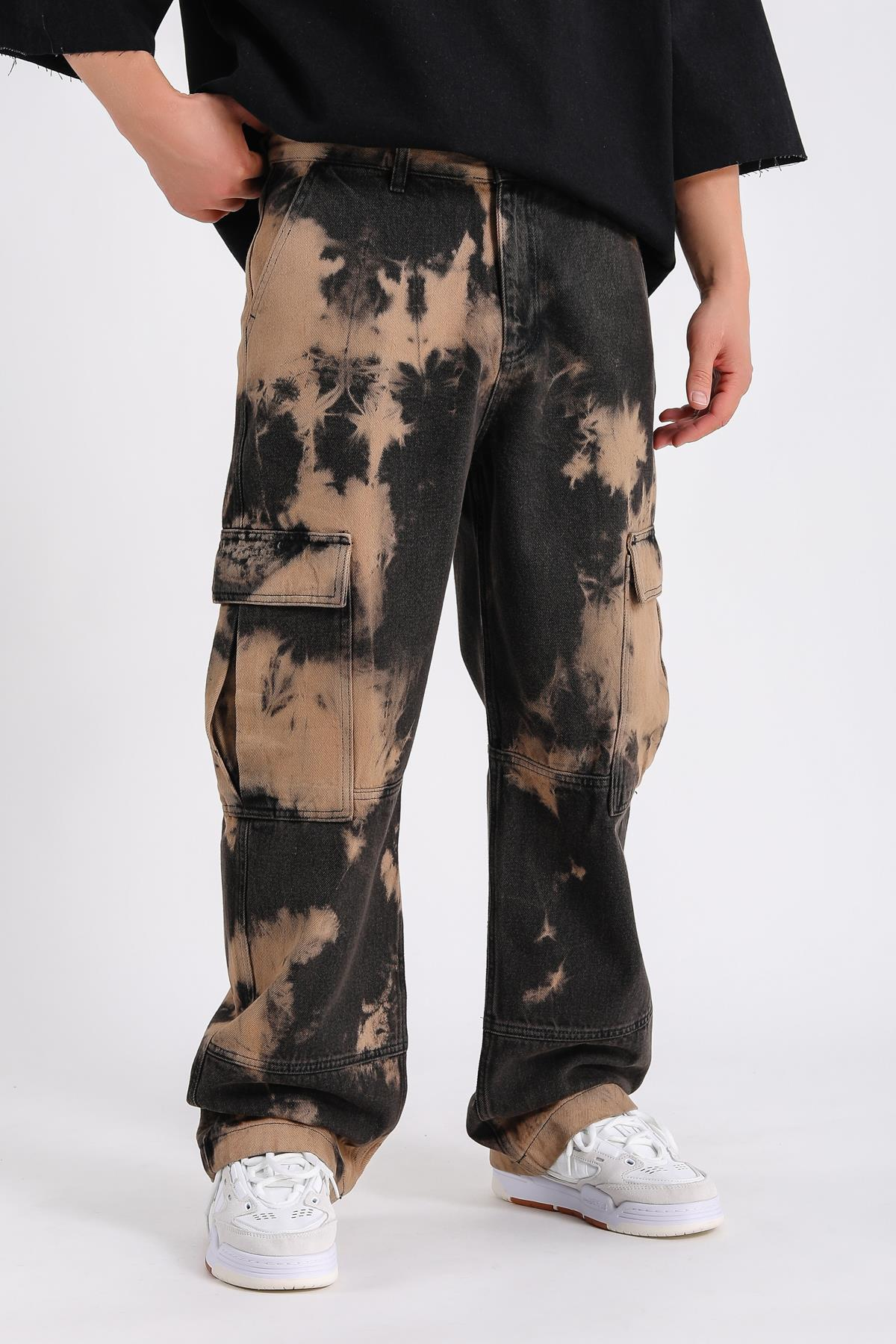 Acid Wash Kahve Cepli Baggy Jean  P1013