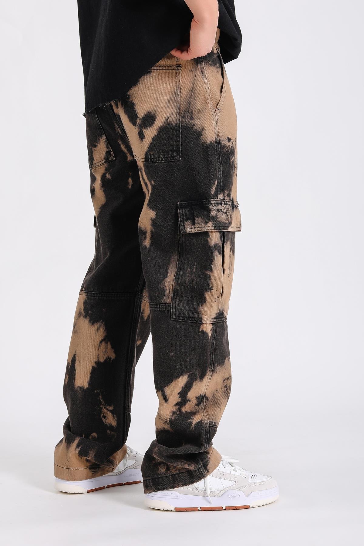 Acid Wash Kahve Cepli Baggy Jean  P1013