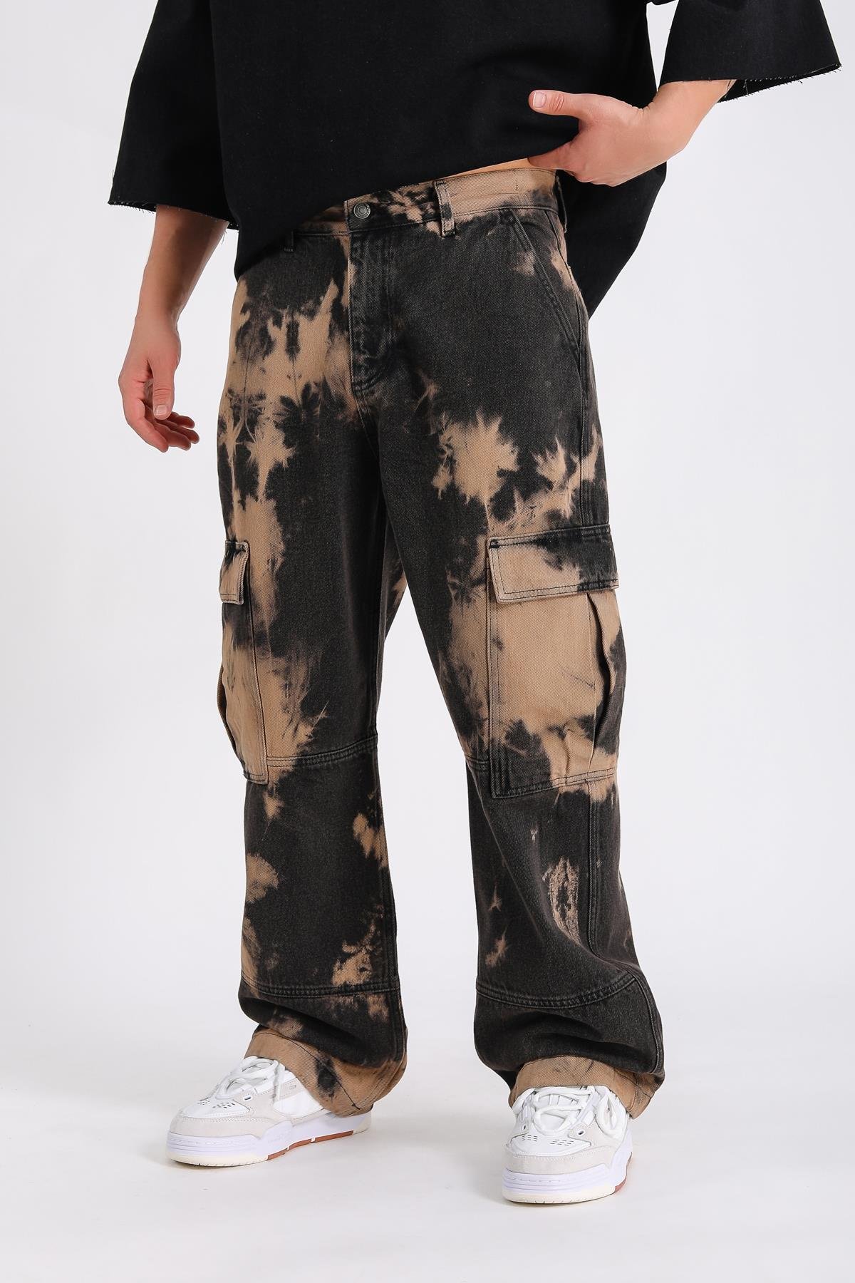 Acid Wash Kahve Cepli Baggy Jean  P1013