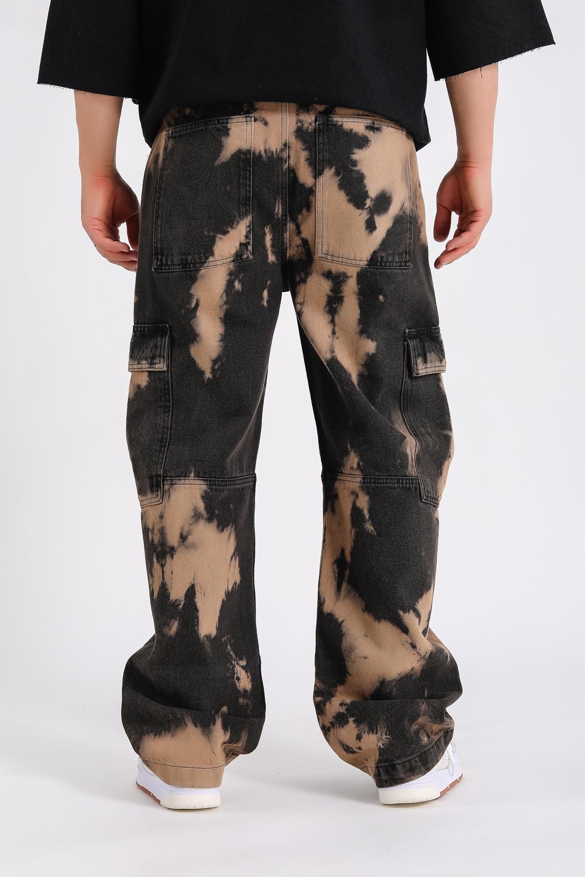 Acid Wash Kahve Cepli Baggy Jean  P1013