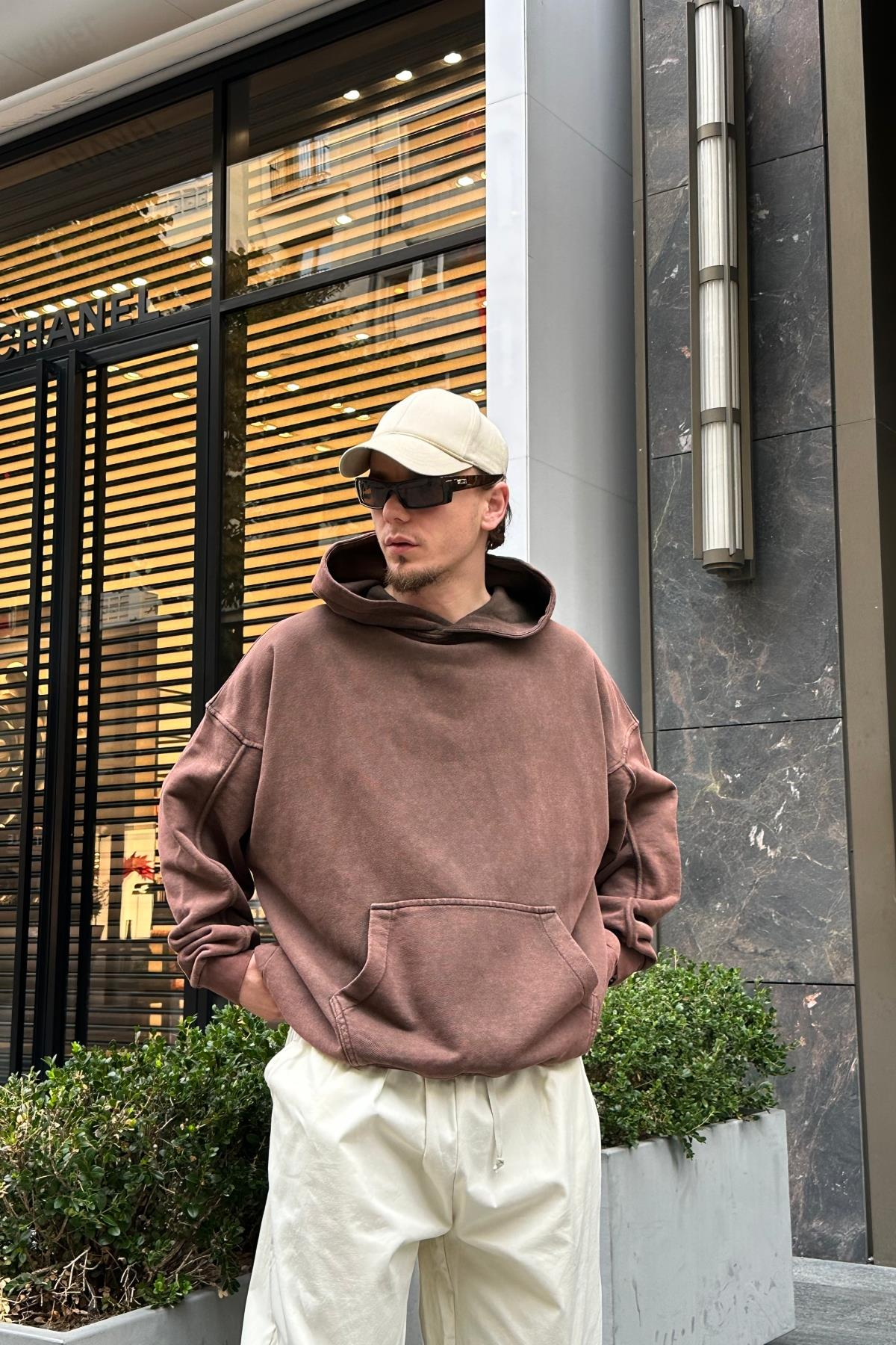 Acid Wash Kahve Oversize Premium Sweatshirt SW965
