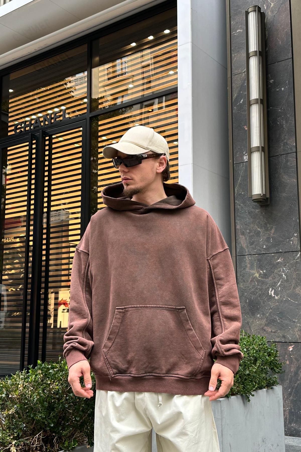 Acid Wash Kahve Oversize Premium Sweatshirt SW965