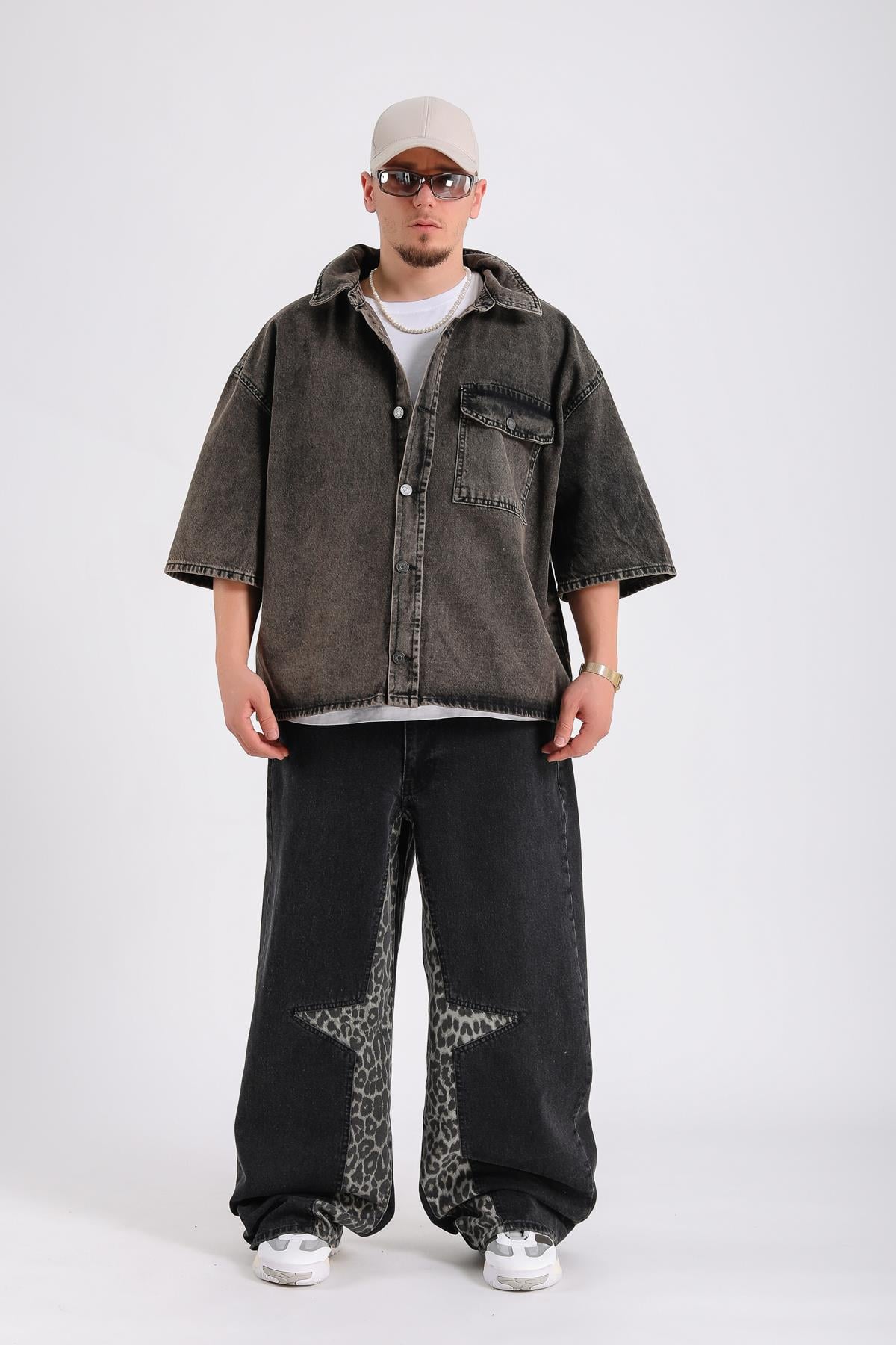 Acid Wash Kısa Kol Jean Kumaş Gömlek G147