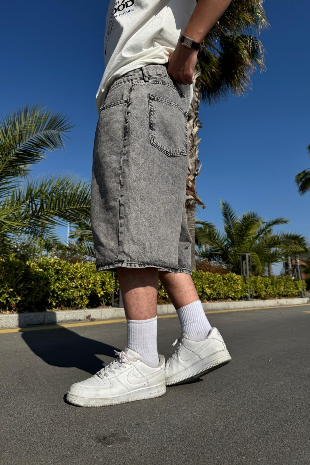 Acid Wash Koyu Gri Bdg Jean Şort