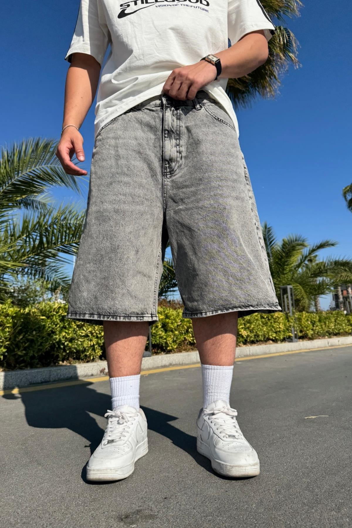 Acid Wash Koyu Gri Bdg Jean Şort