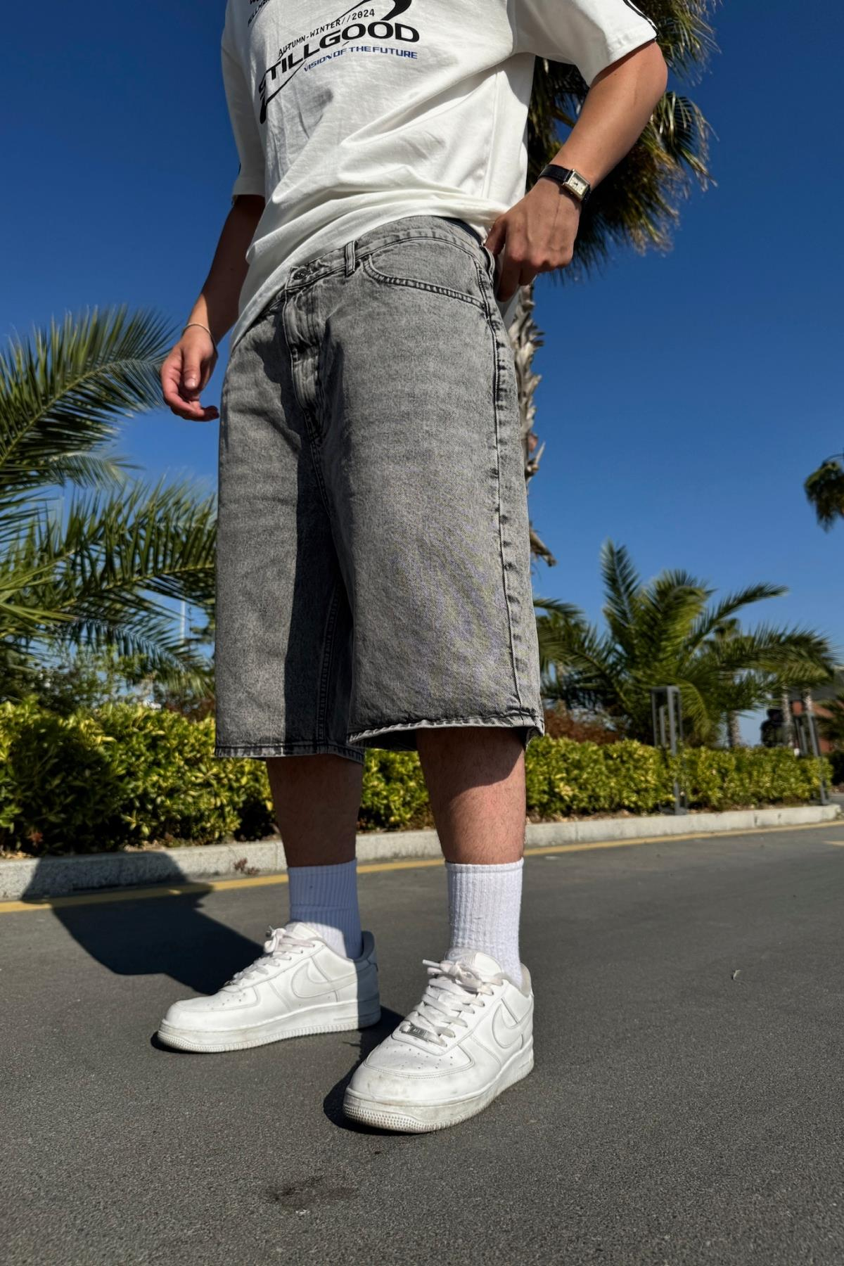 Acid Wash Koyu Gri Bdg Jean Şort