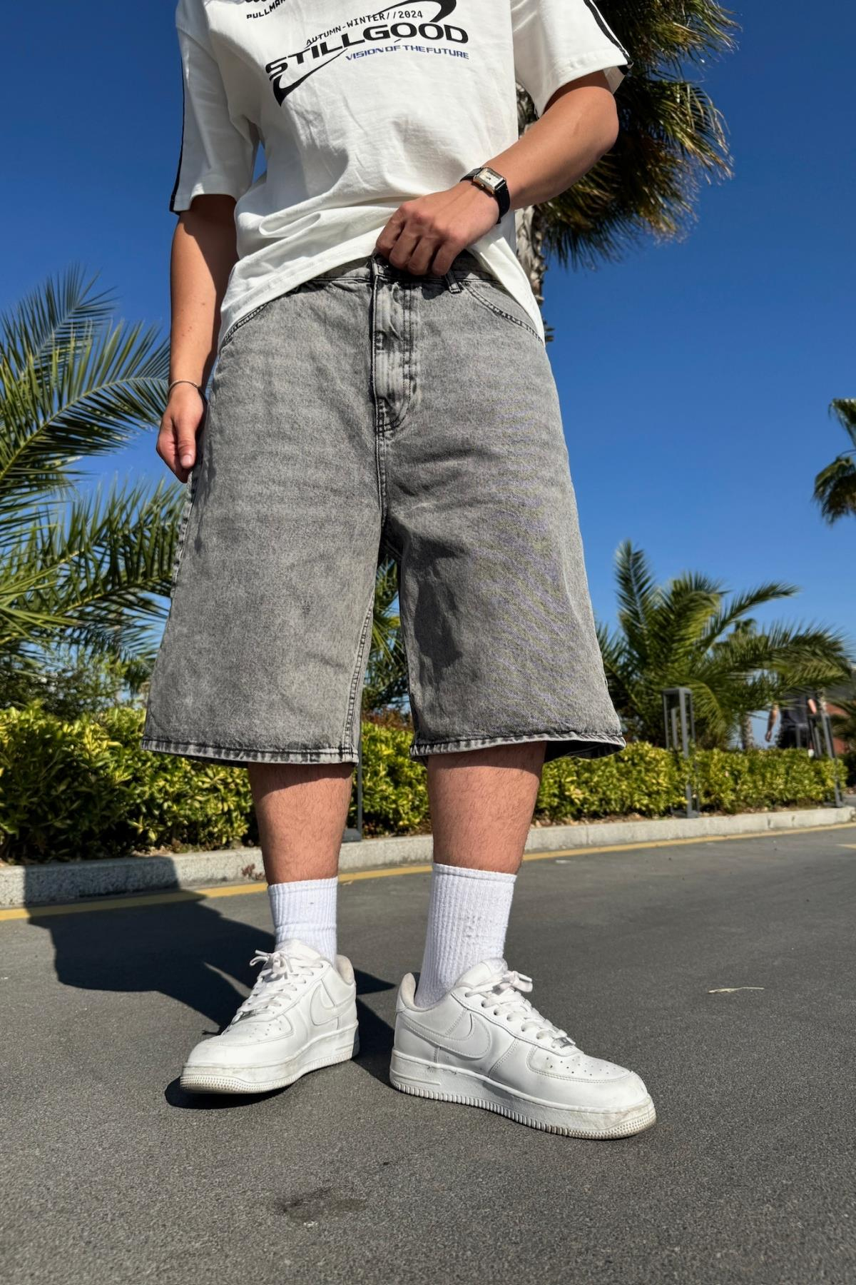 Acid Wash Koyu Gri Bdg Jean Şort