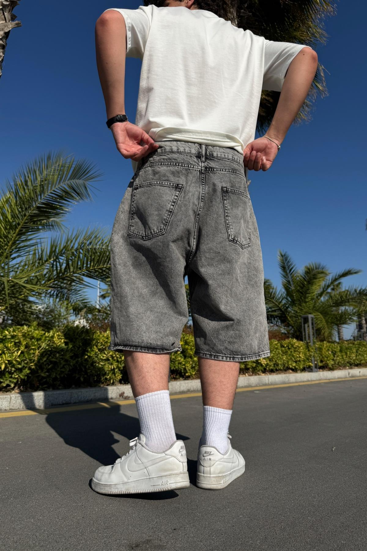 Acid Wash Koyu Gri Bdg Jean Şort