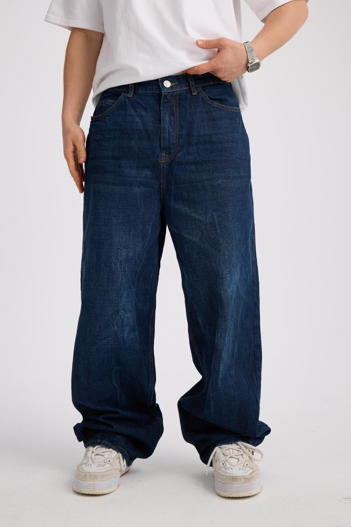 Acid Wash Koyu Mavi Baggy Bdg Jean