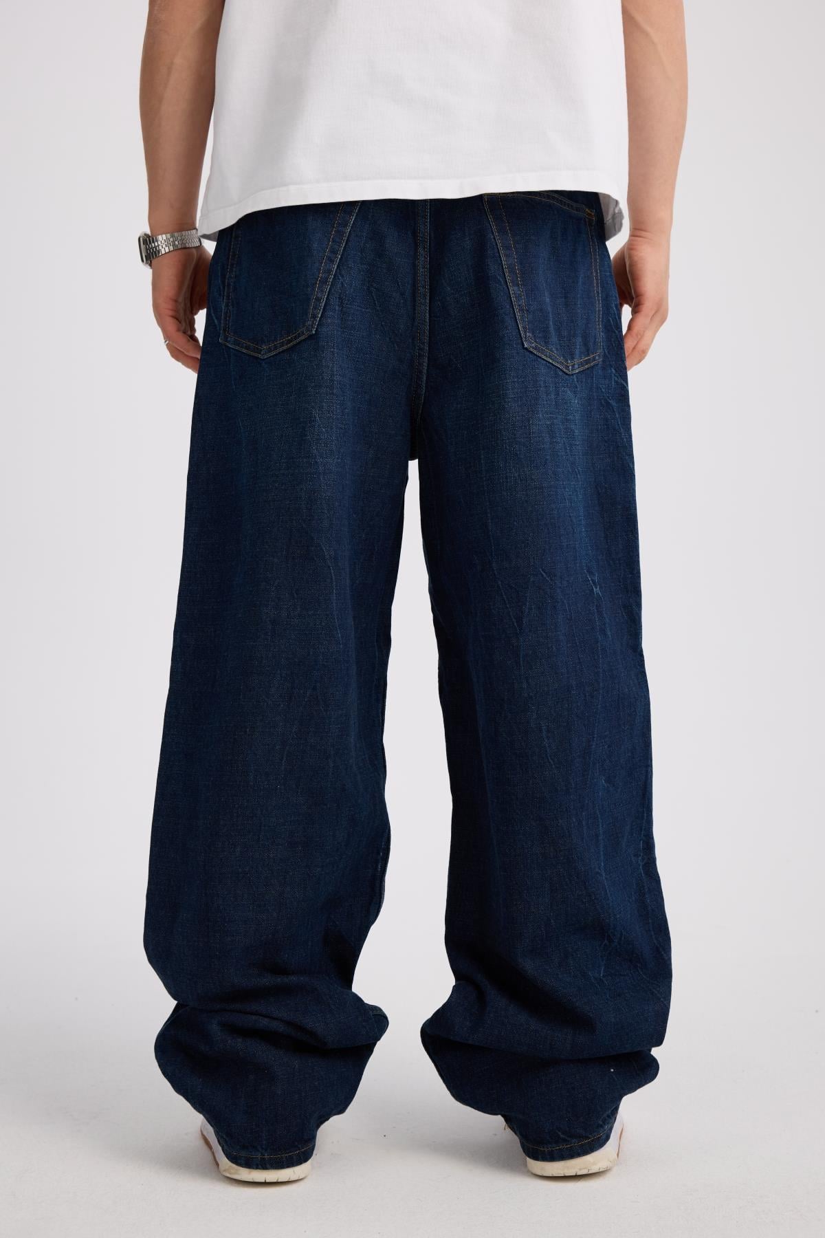 Acid Wash Koyu Mavi Baggy Bdg Jean