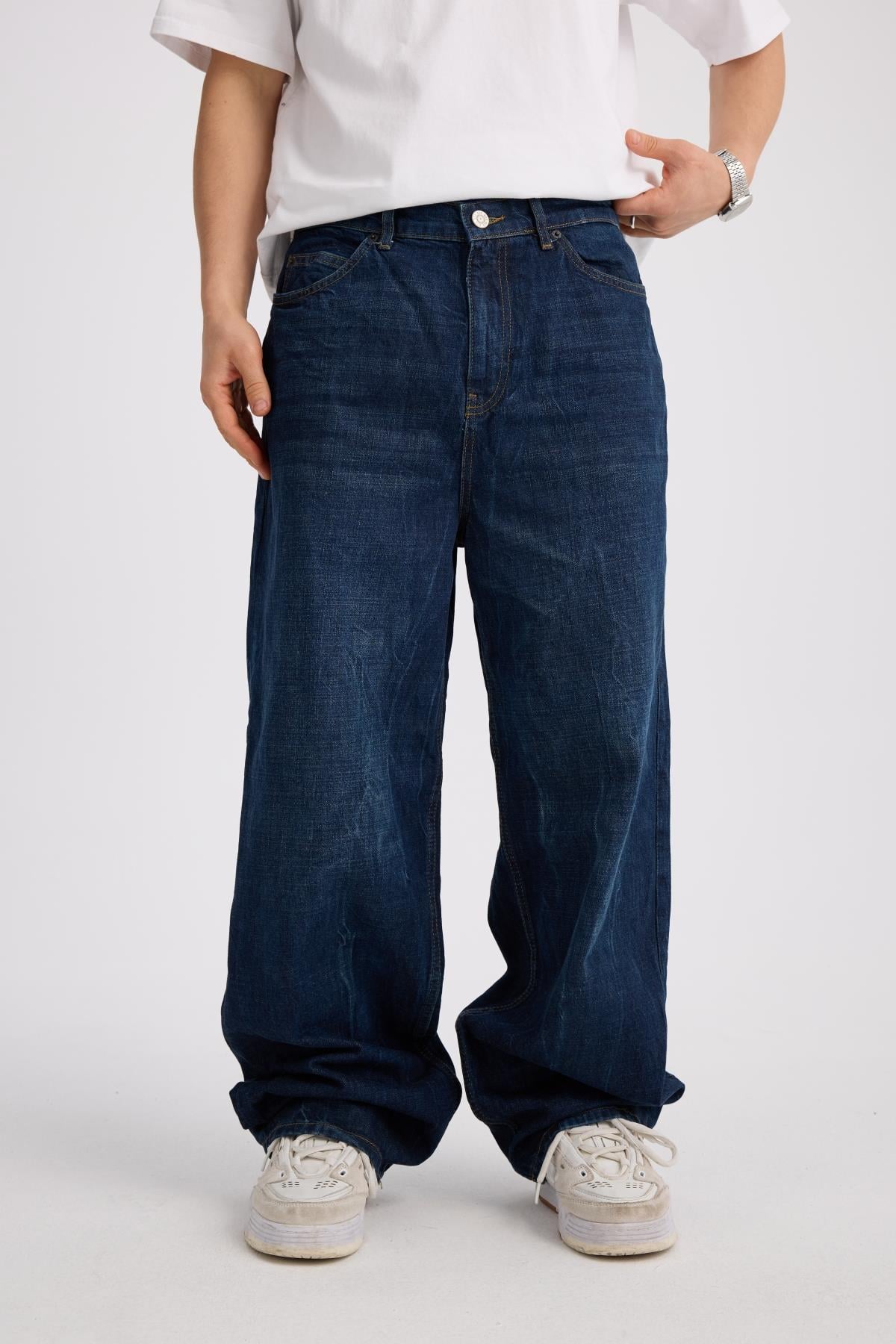 Acid Wash Koyu Mavi Baggy Bdg Jean