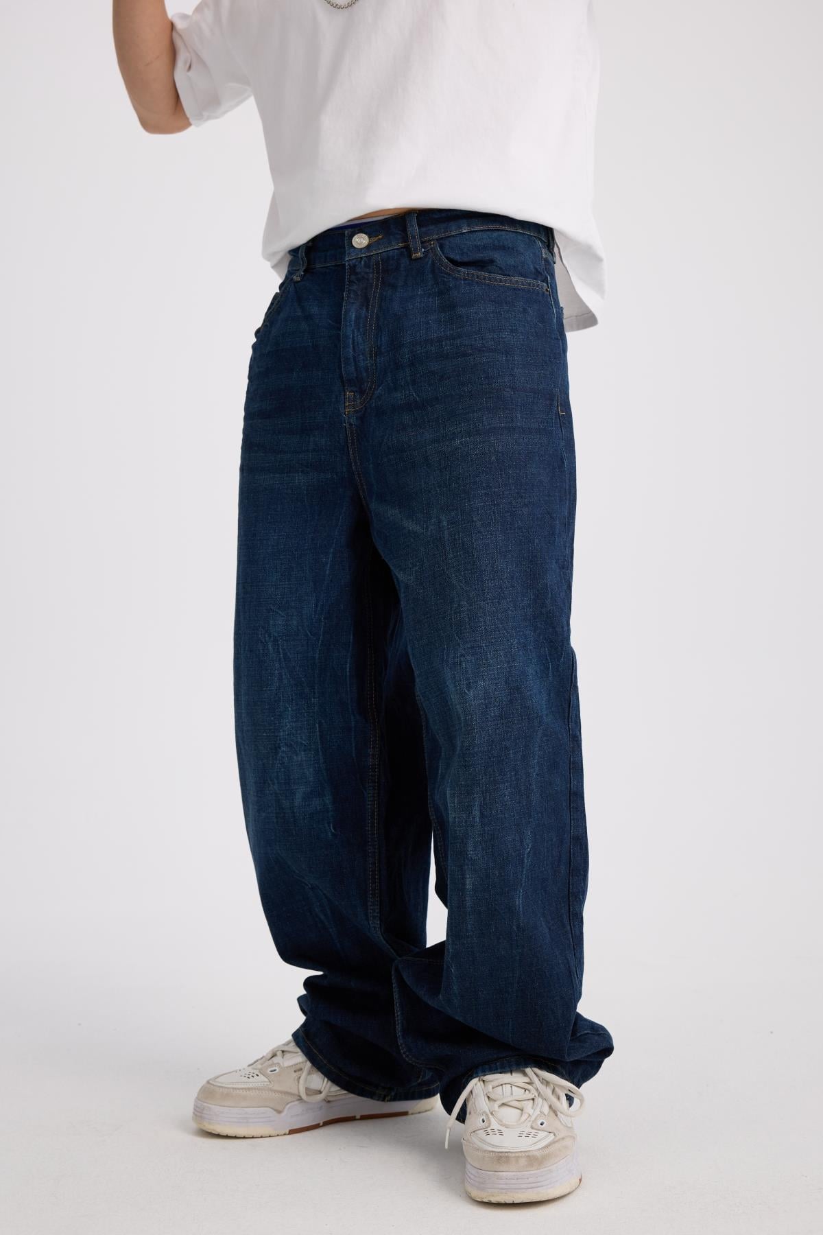 Acid Wash Koyu Mavi Baggy Bdg Jean