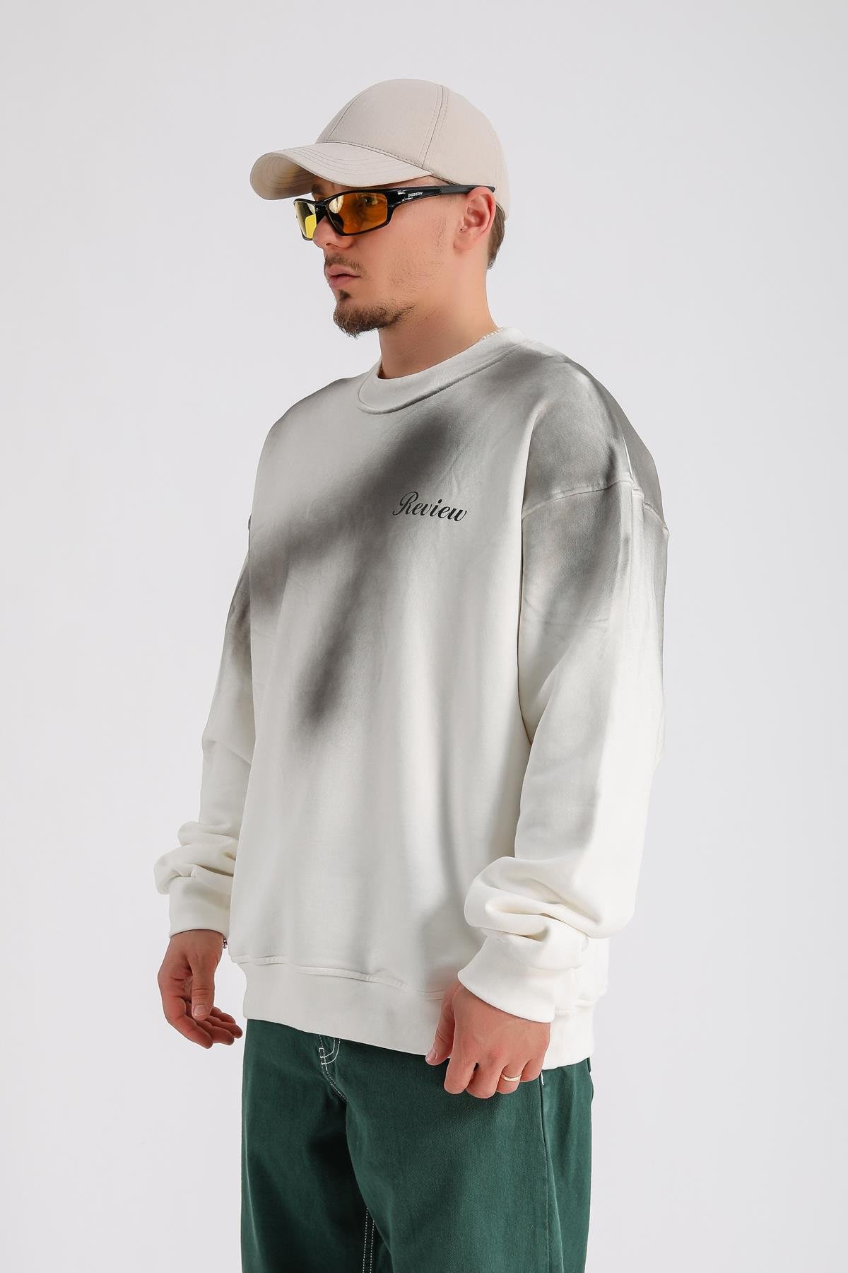 Acid Wash Krem Oversize Rv Sweatshirt SW1136