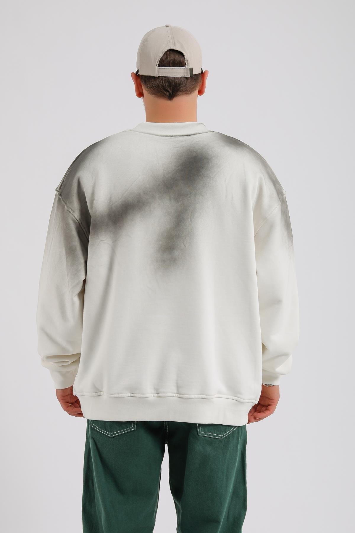 Acid Wash Krem Oversize Rv Sweatshirt SW1136