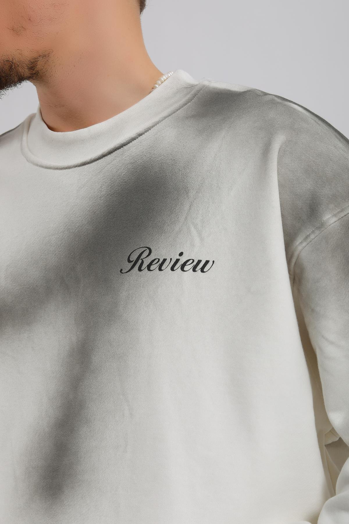 Acid Wash Krem Oversize Rv Sweatshirt SW1136