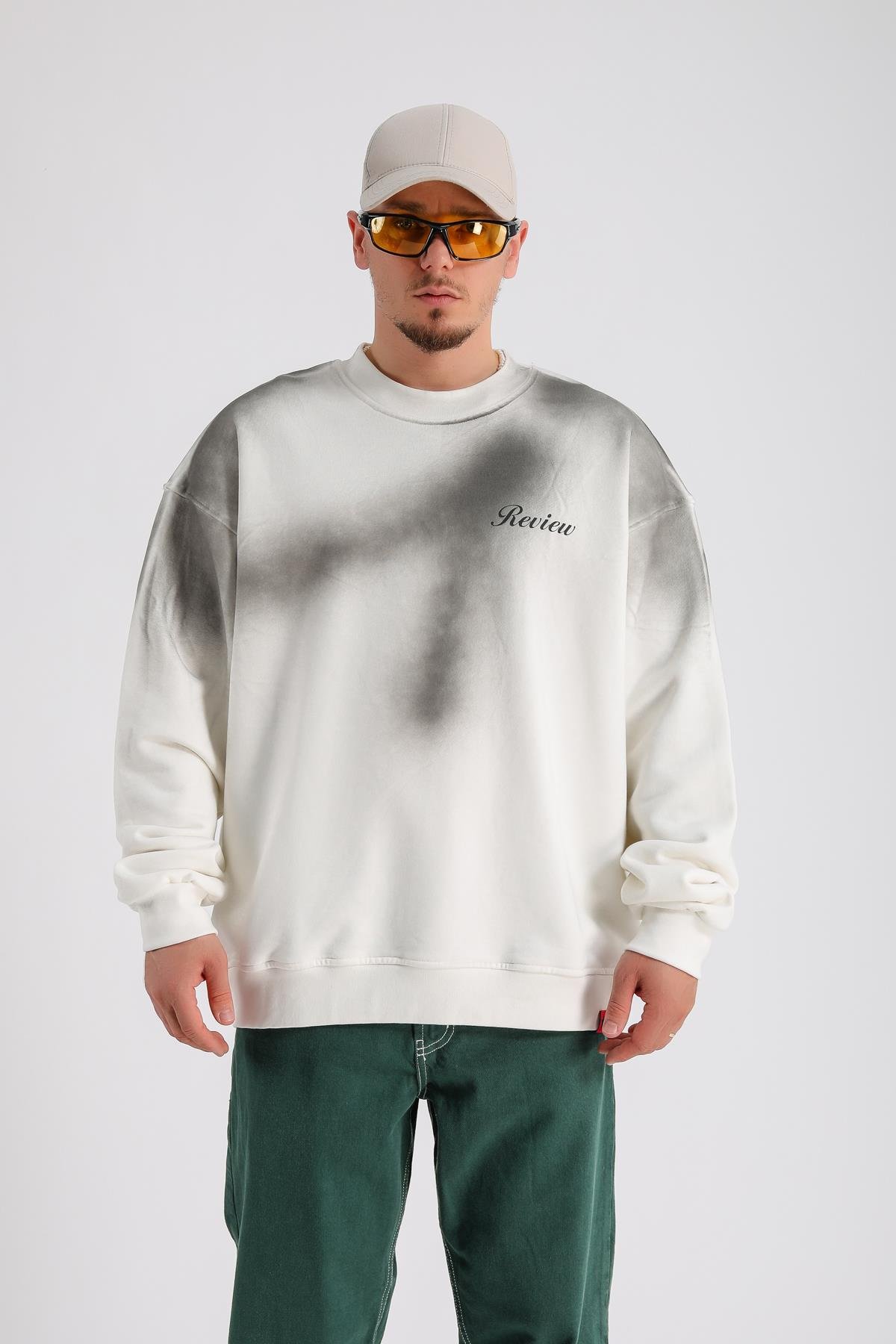 Acid Wash Krem Oversize Rv Sweatshirt SW1136
