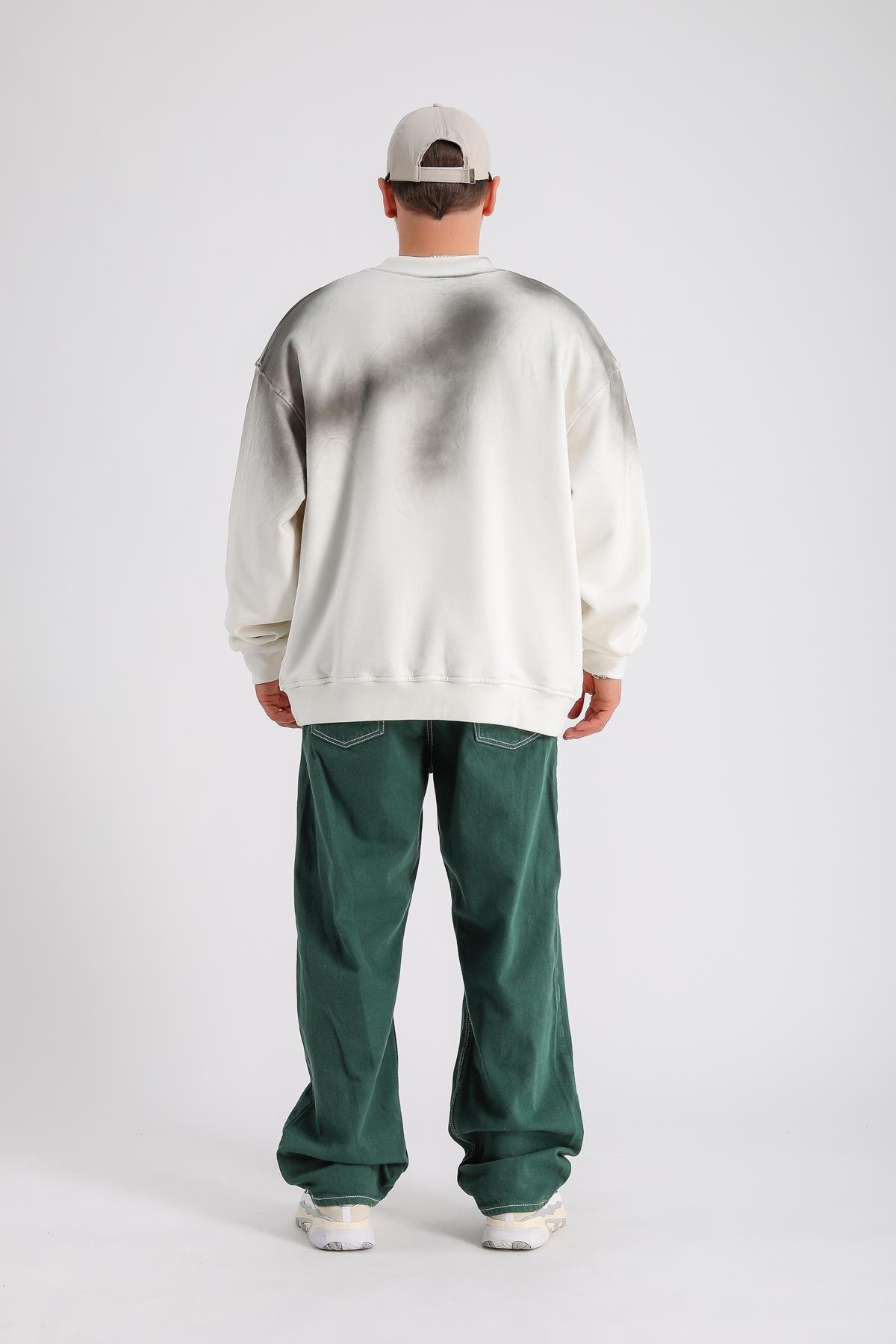 Acid Wash Krem Oversize Rv Sweatshirt SW1136