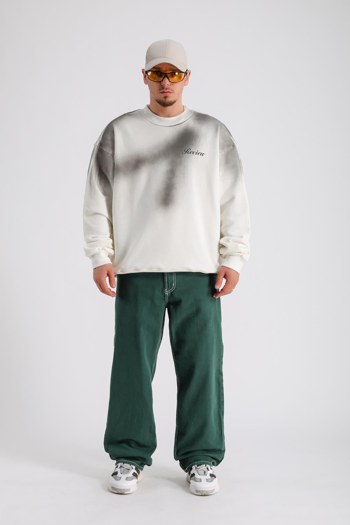 Acid Wash Krem Oversize Rv Sweatshirt SW1136
