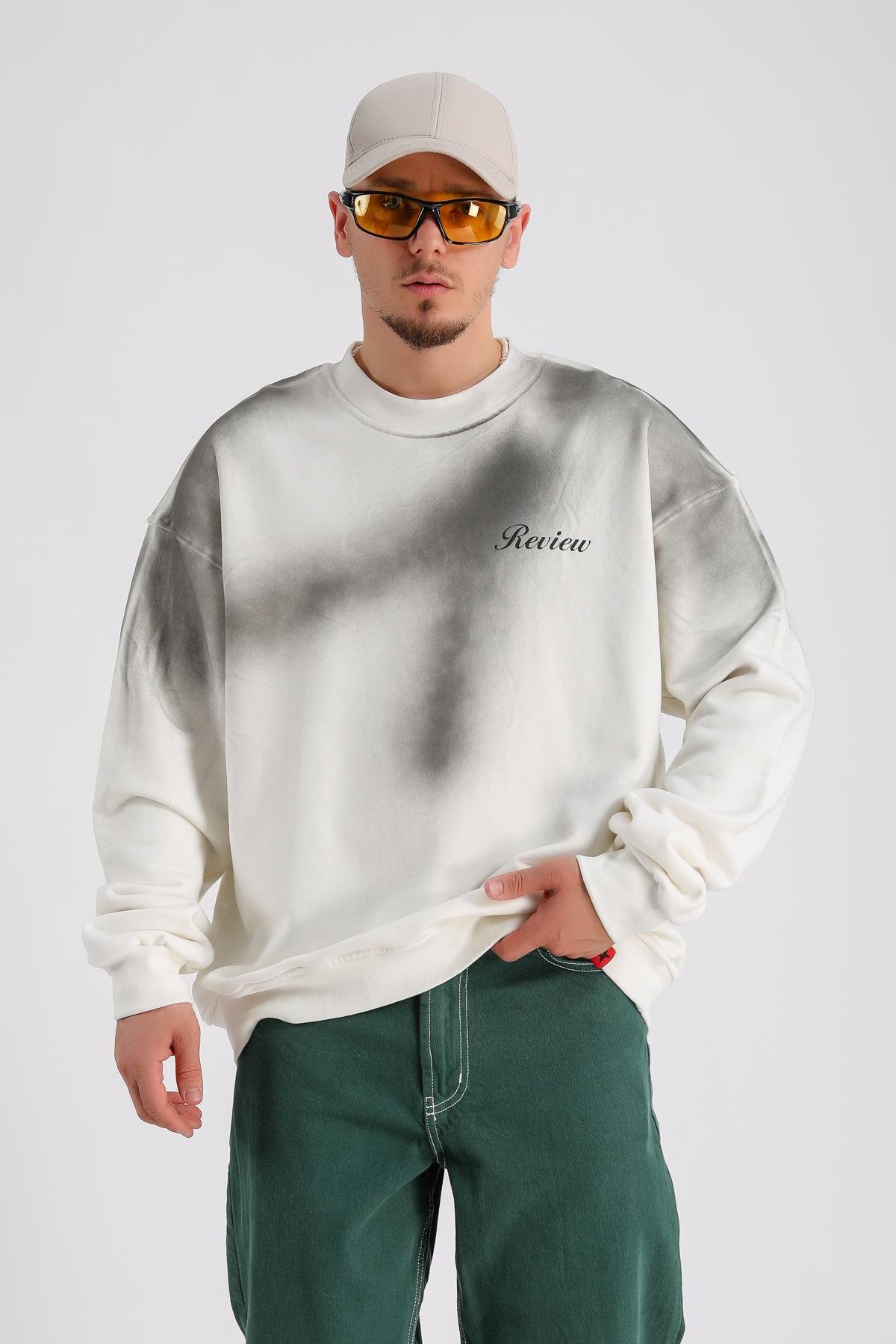 Acid Wash Krem Oversize Rv Sweatshirt SW1136