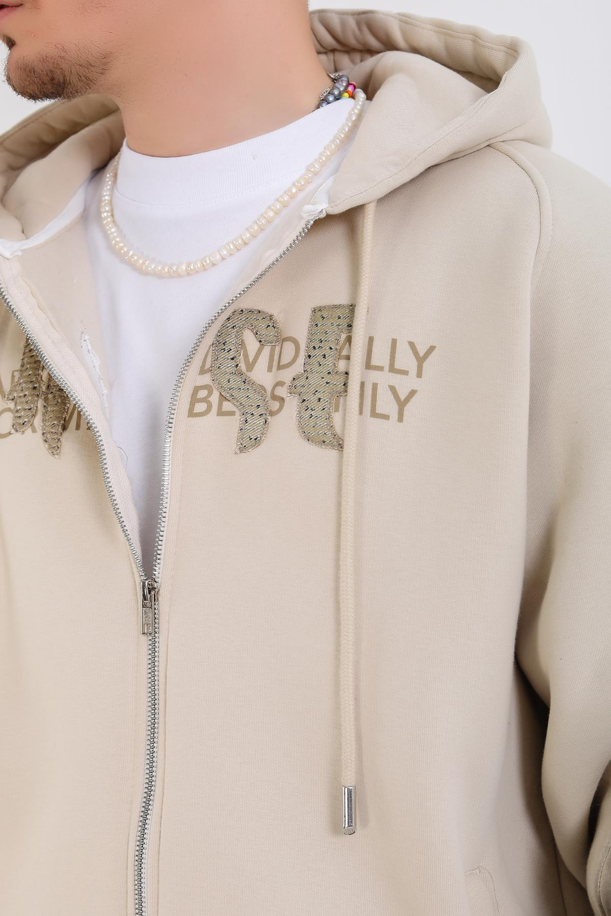 Acid Wash Krem Rise Oversize Zipper Hoodie SW1351