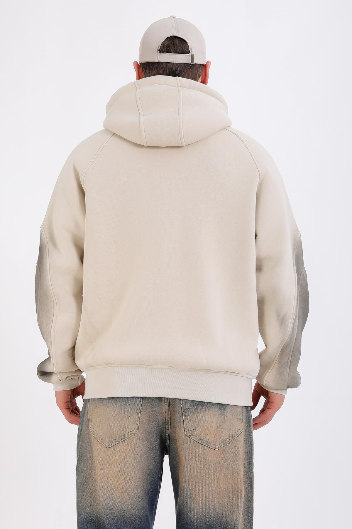 Acid Wash Krem Rise Oversize Zipper Hoodie SW1351