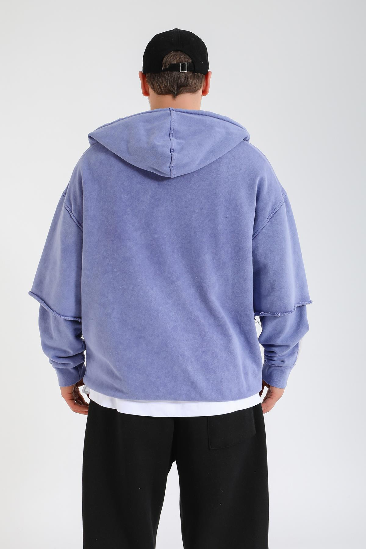 Acid Wash Liar Baskılı Mor Oversize Hoodie SW1362