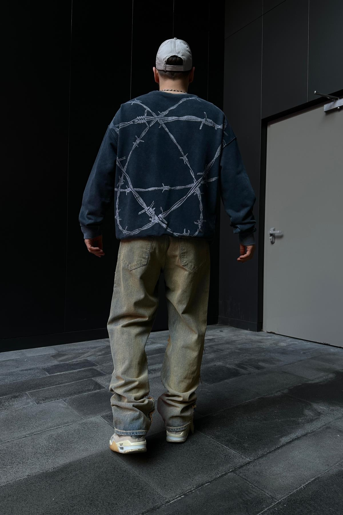 Acid Wash Manson Baskılı Füme Oversize Sweatshirt SW1063