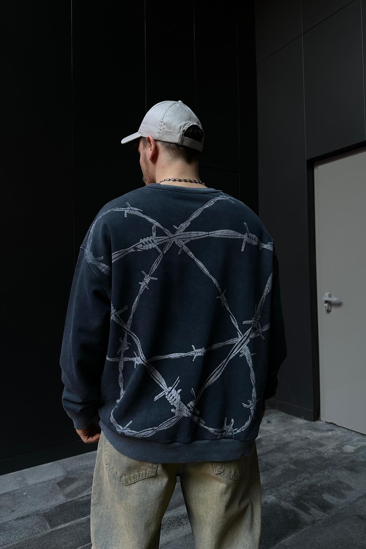 Acid Wash Manson Baskılı Füme Oversize Sweatshirt SW1063
