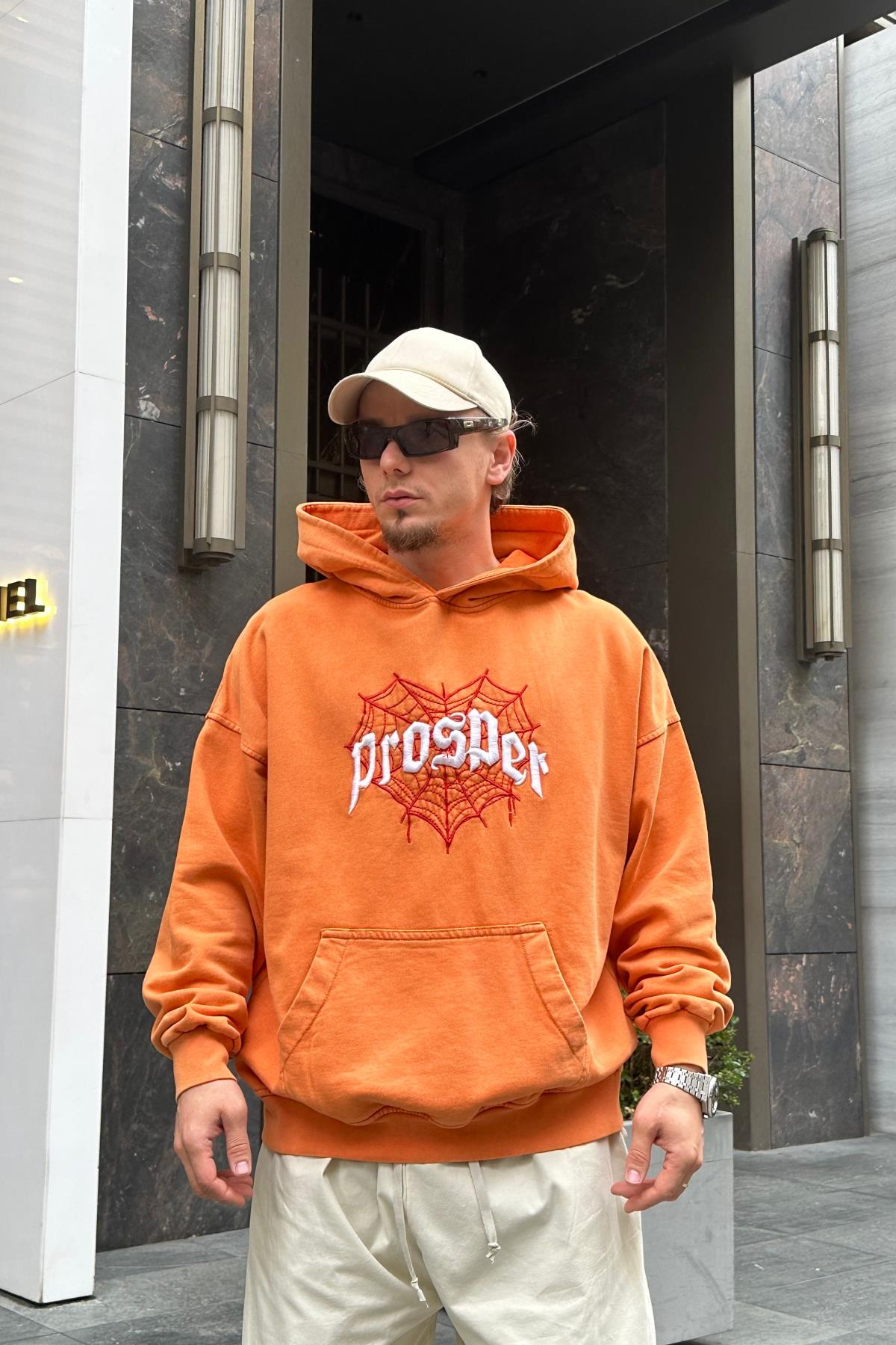 Acid Wash Nakışlı Oranj Sweatshirt SW968