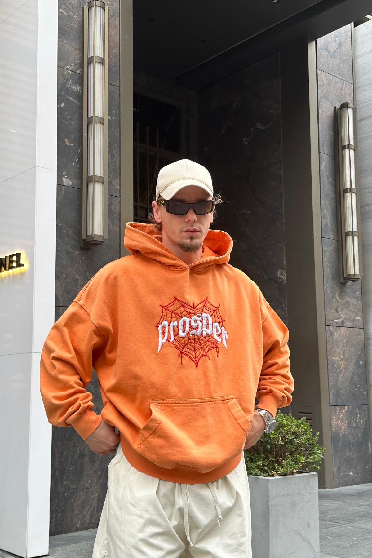 Acid Wash Nakışlı Oranj Sweatshirt SW968