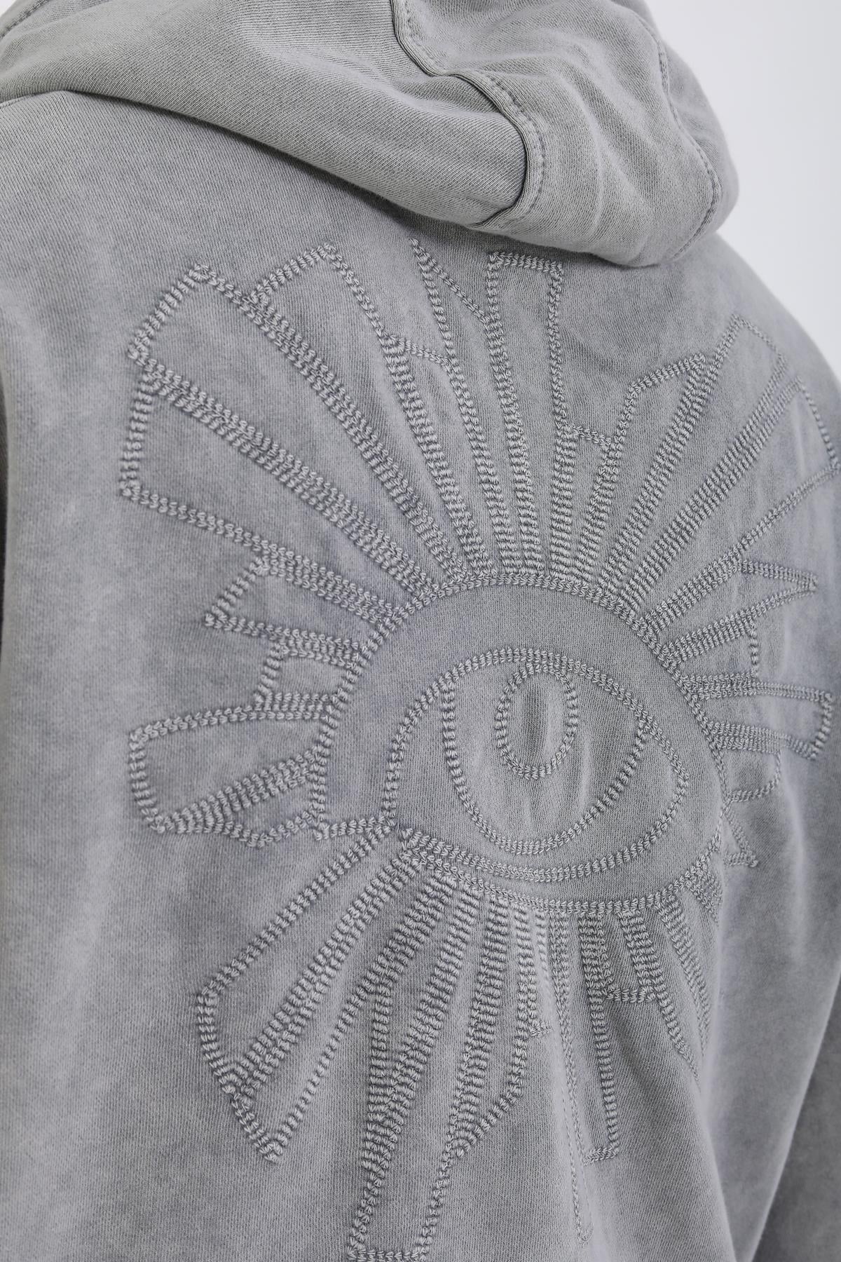 Acid Wash Nakışlı Oversize Hoodie SW1349