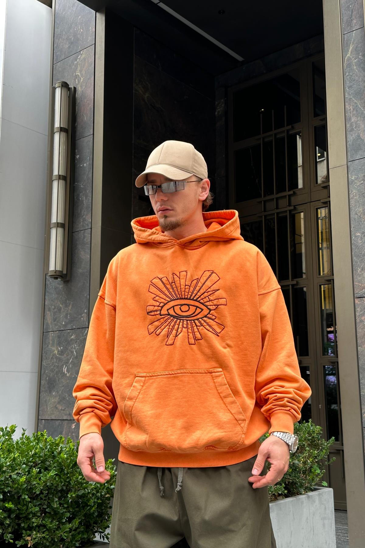 Acid Wash Nakışlı Oversize Sweatshirt SW966