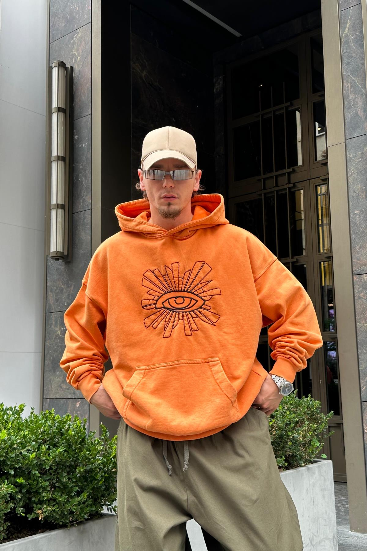 Acid Wash Nakışlı Oversize Sweatshirt SW966
