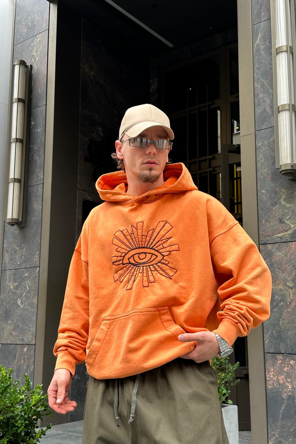 Acid Wash Nakışlı Oversize Sweatshirt SW966