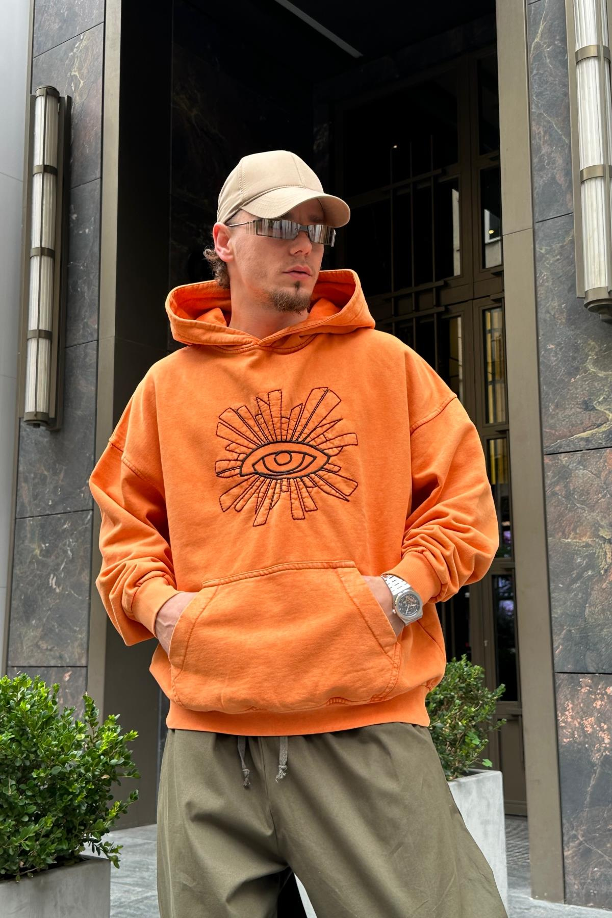 Acid Wash Nakışlı Oversize Sweatshirt SW966