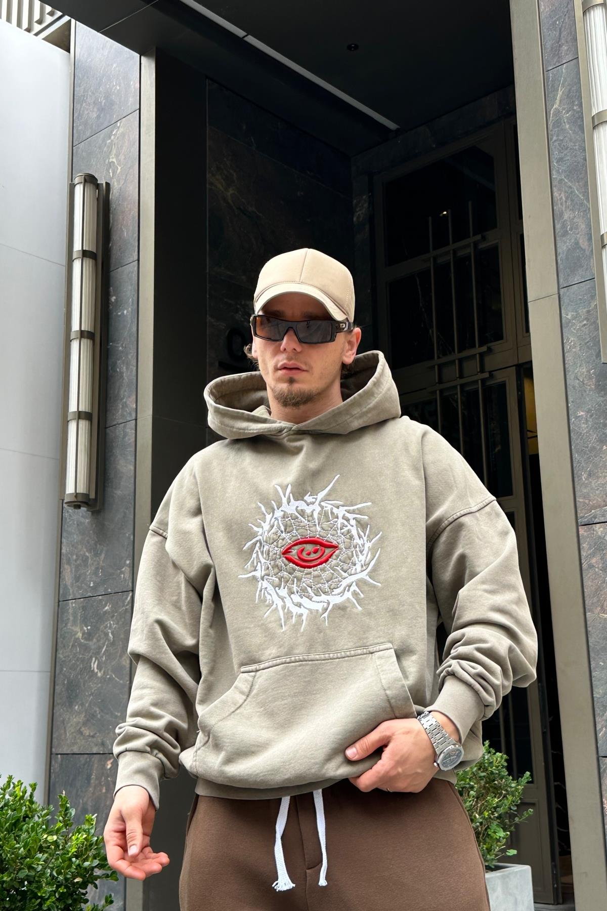 Acid Wash Nakışlı Premium Sweatshirt SW969