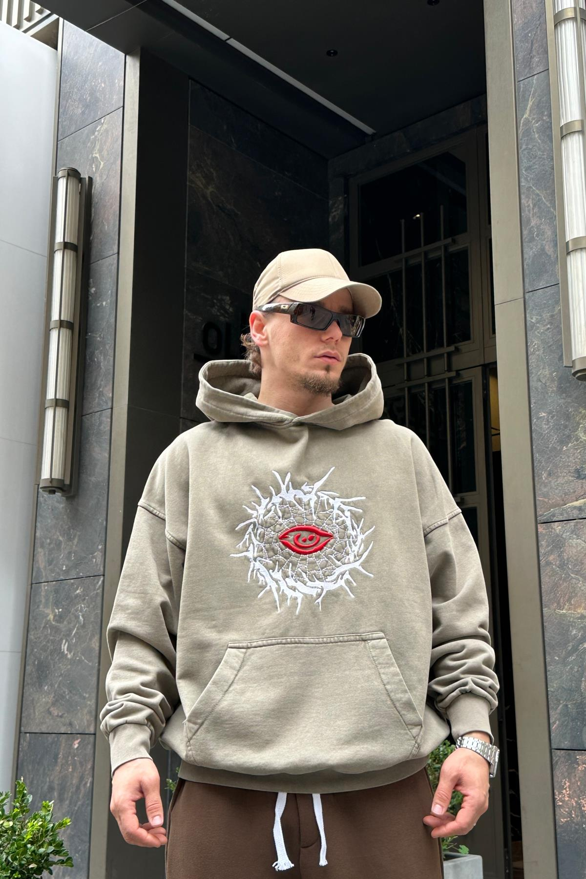 Acid Wash Nakışlı Premium Sweatshirt SW969