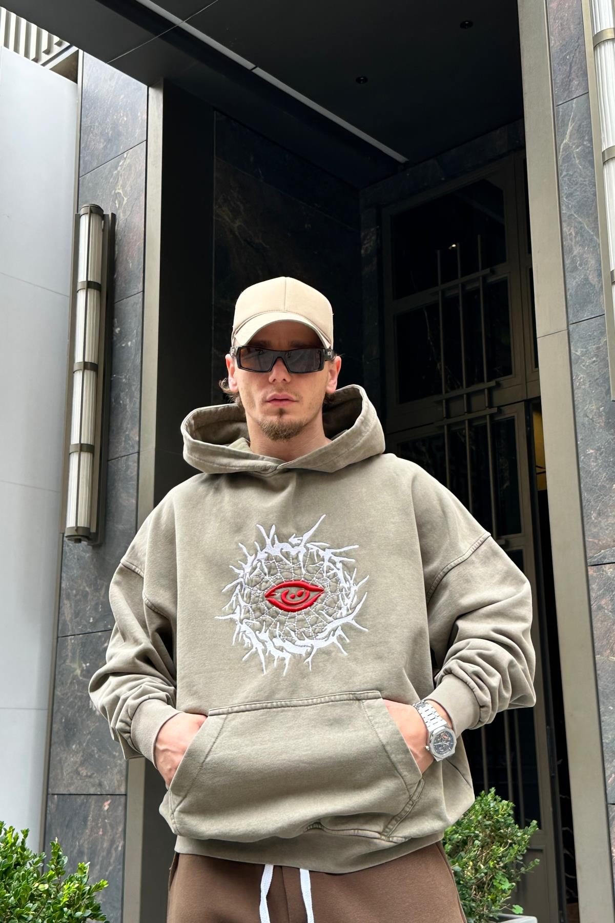 Acid Wash Nakışlı Premium Sweatshirt SW969