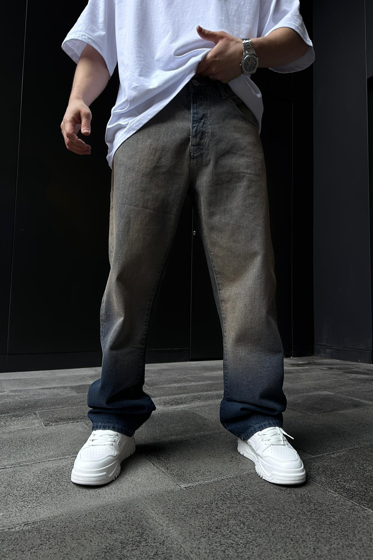 Acid Wash Paça Detay Baggy Jean Pantolon P870