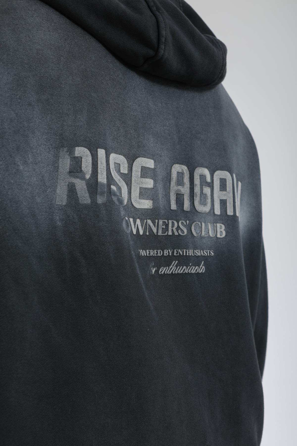 Acid Wash Rise Again Baskılı Siyah Oversize Hoodie SW1364