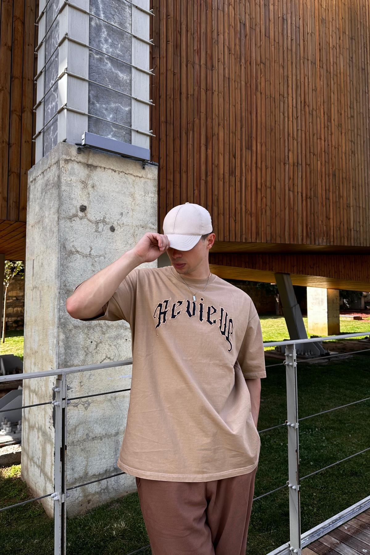 Acid Wash Rv Açık Kahve Oversize Tshirt T1076