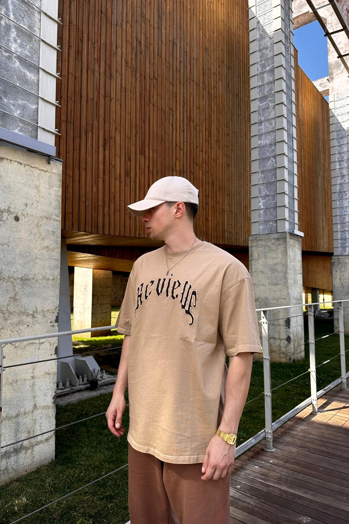 Acid Wash Rv Açık Kahve Oversize Tshirt T1076