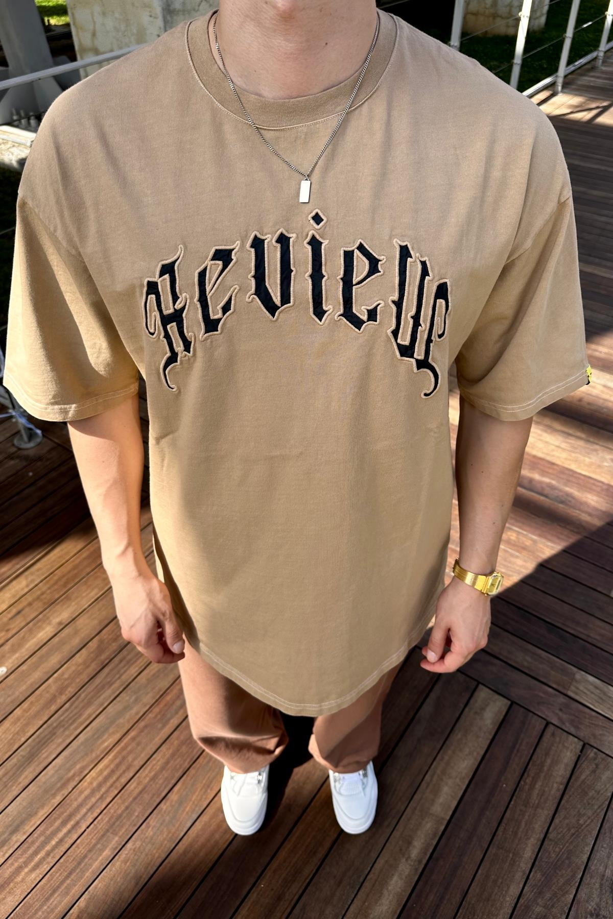 Acid Wash Rv Açık Kahve Oversize Tshirt T1076