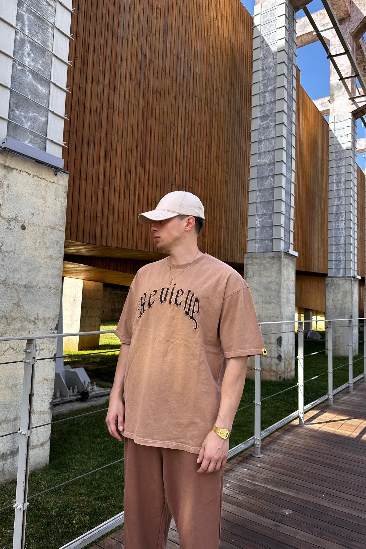 Acid Wash Rv Kahve Oversize Tshirt T1078