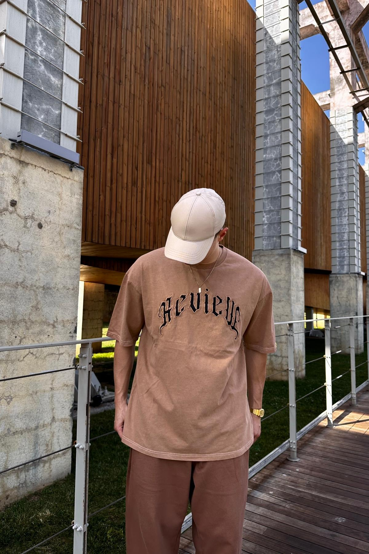 Acid Wash Rv Kahve Oversize Tshirt T1078